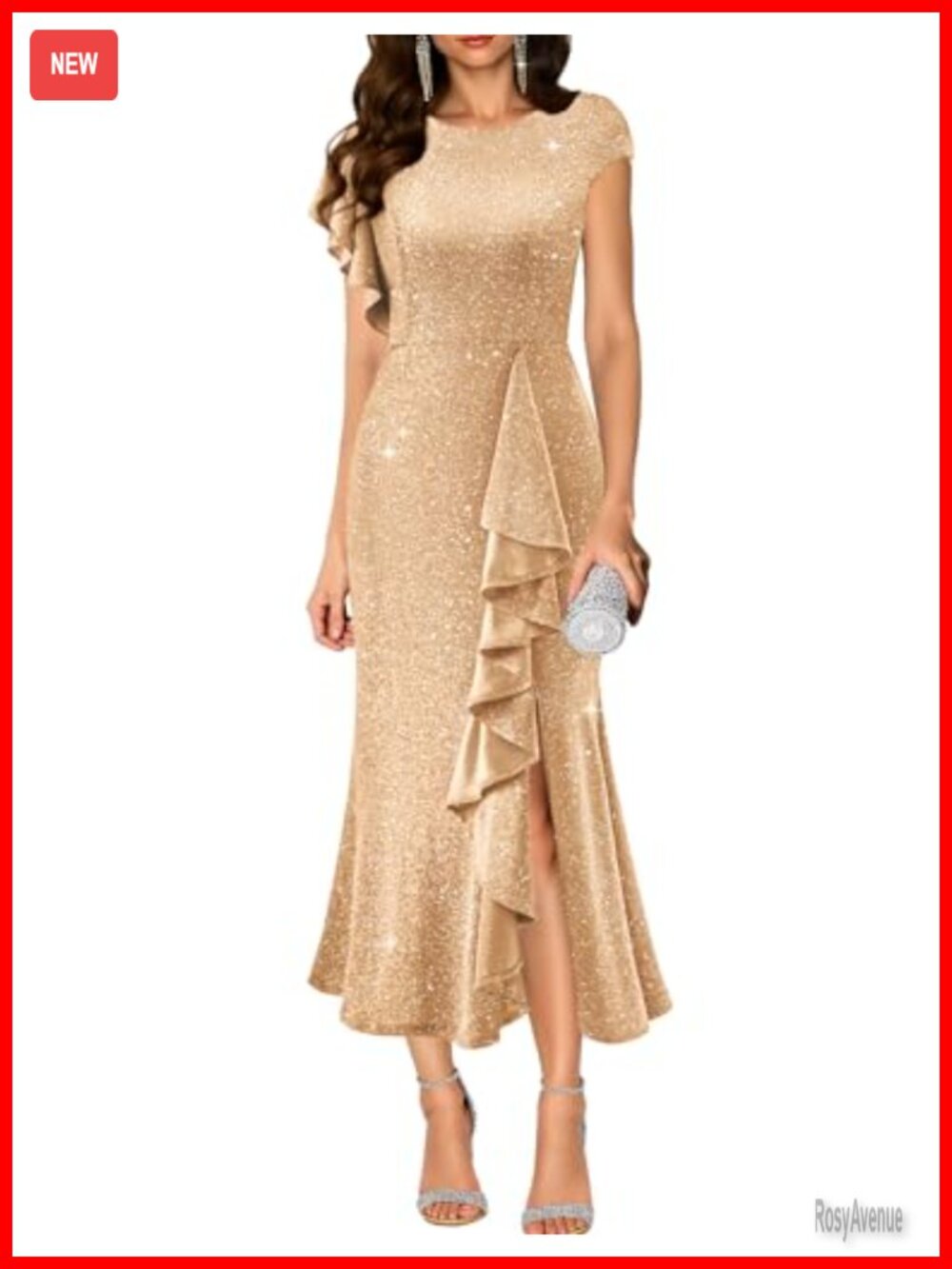Sequin Formal Party Dress with Slit for Women Wedding Guest Cocktail Prom